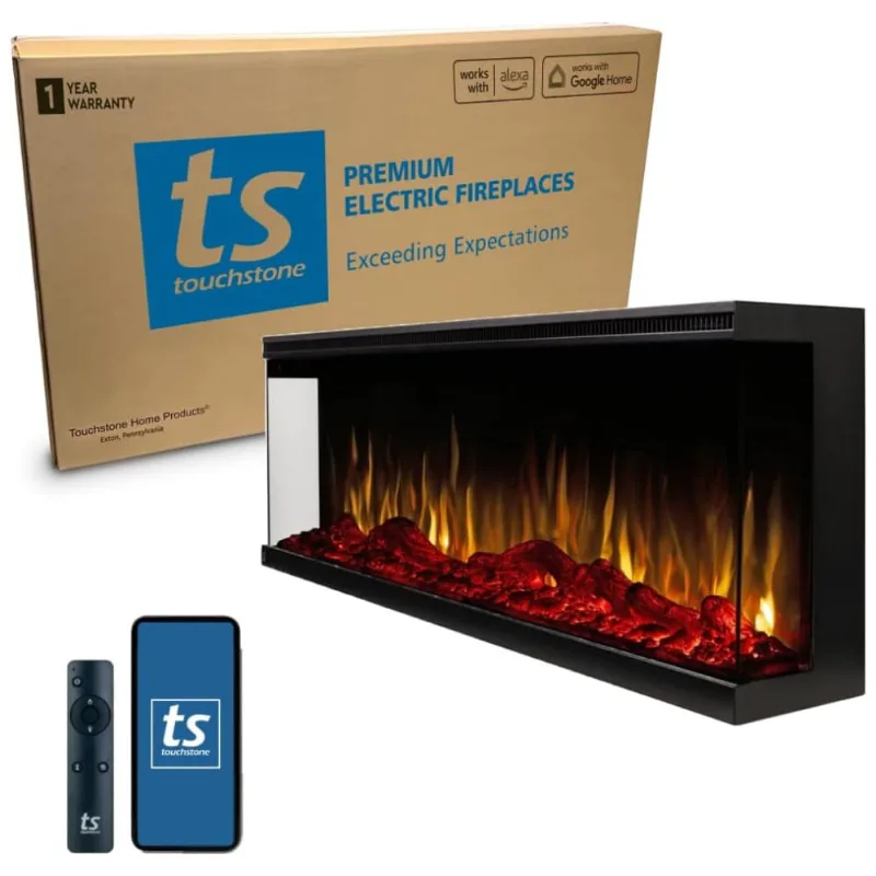 Lareira Elétrica De Embutir L152 X A44 Com Wifi E Controle Inteligente, 110v 750w 1500w, Touchstone, Preta