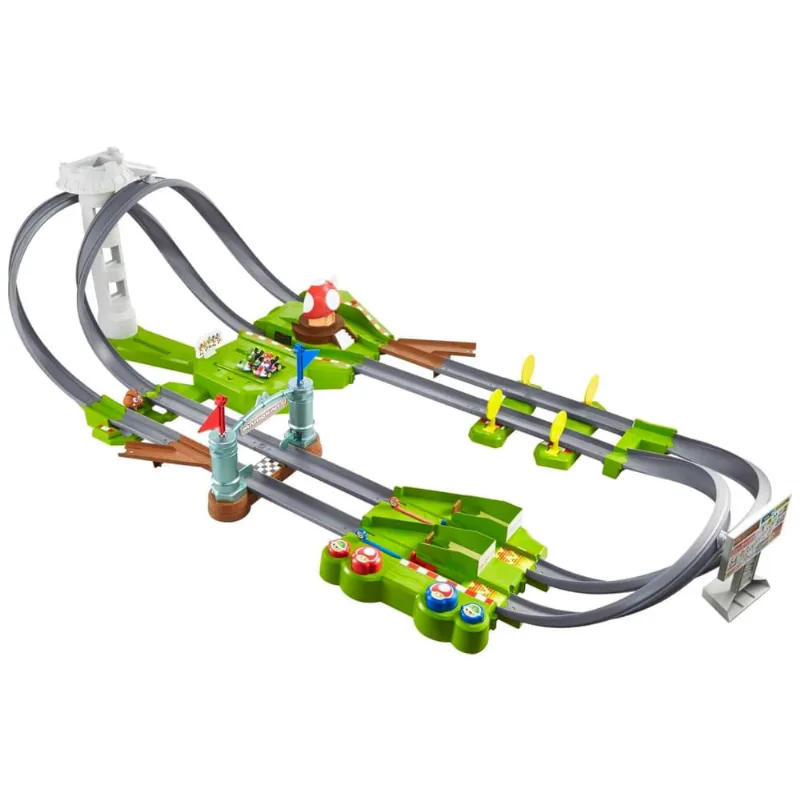 Pista Hot Wheels Mario Kart Circuit com 2 Veículos, Inclui Booster e Karts do Mario e Yoshi, Playset de Corrida 110v