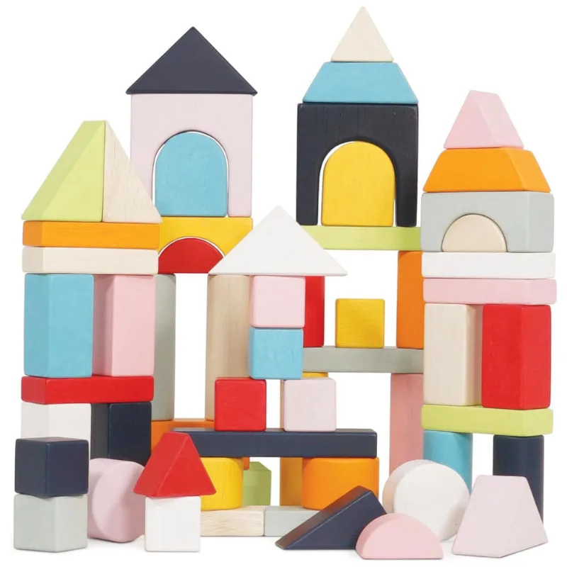 Conjunto de Blocos de Construção Educativos de Madeira com 60 Peças, Estilo Montessori, Desenvolvimento de Formas e Cores, Le Toy Van PL135, Colorido
