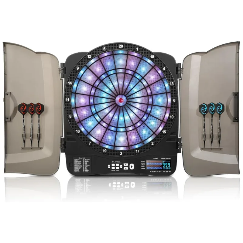 Jogo De Dardos Eletrônico Com Armário, Alvo Iluminado Para Adultos E Crianças, 48 Jogos, 315 Variações, 6 Dardos, 8 Jogadores, Paetae, Preto.