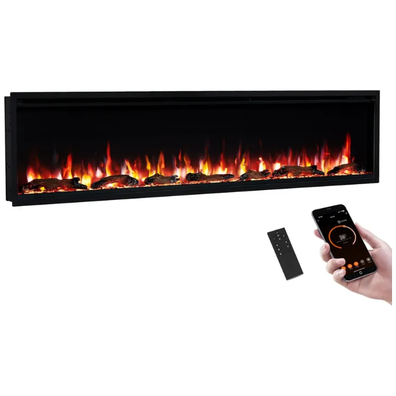Puraflame Herman,lareira Elétrica Linear Inteligente De 183 Cm,chama Premium Com 9 Cores,design Moderno, Embutida, De Parede Ou Livre, Alexa E Google.