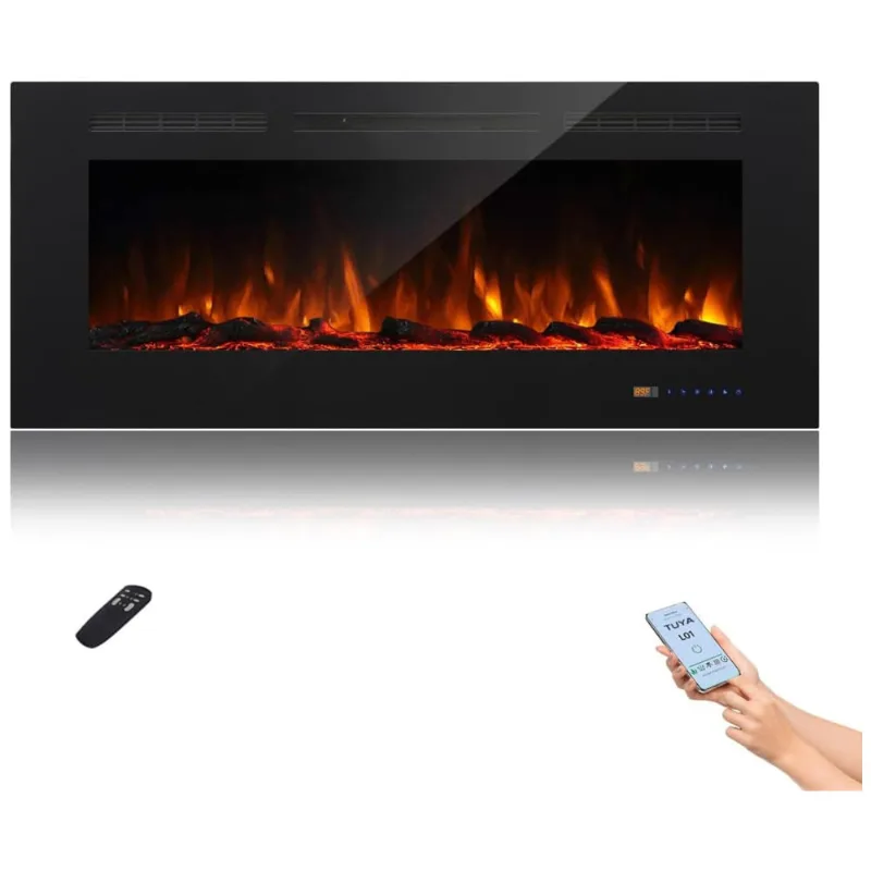 Lareira Elétrica Inteligente De 127 Cm Com Wi-fi, 5 Ajustes De Chama, Troncos Ou Cristais, Controle De Temperatura Por Painel Touch, Masarflame