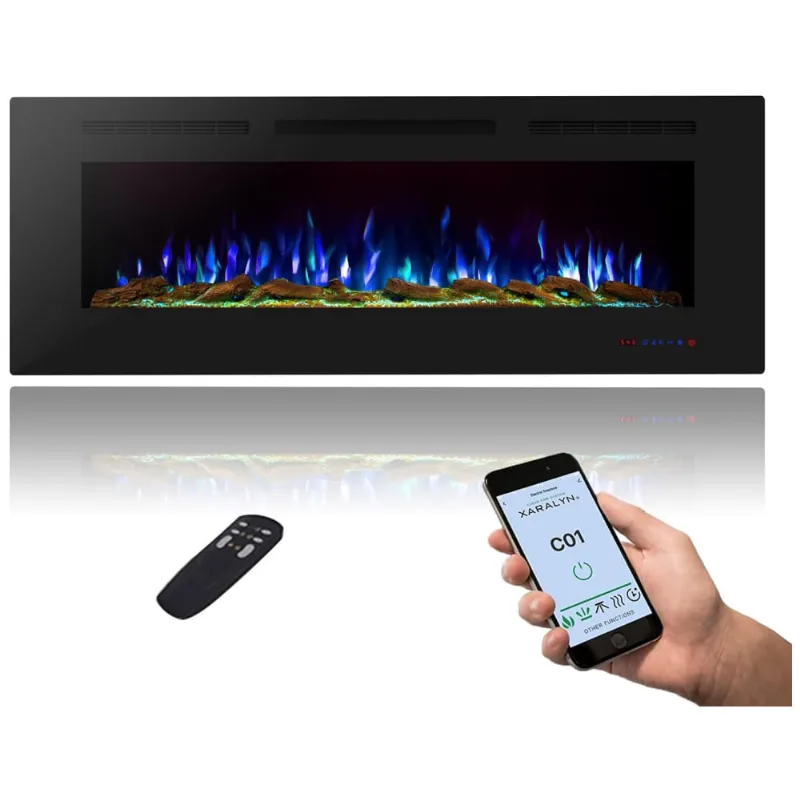 Lareira Elétrica Inteligente De 152 Cm Com Wi-fi, Embutida Ou De Parede, 13 Chamas E 3 Luzes, Controle Remoto, Timer, Termostato,masarflame
