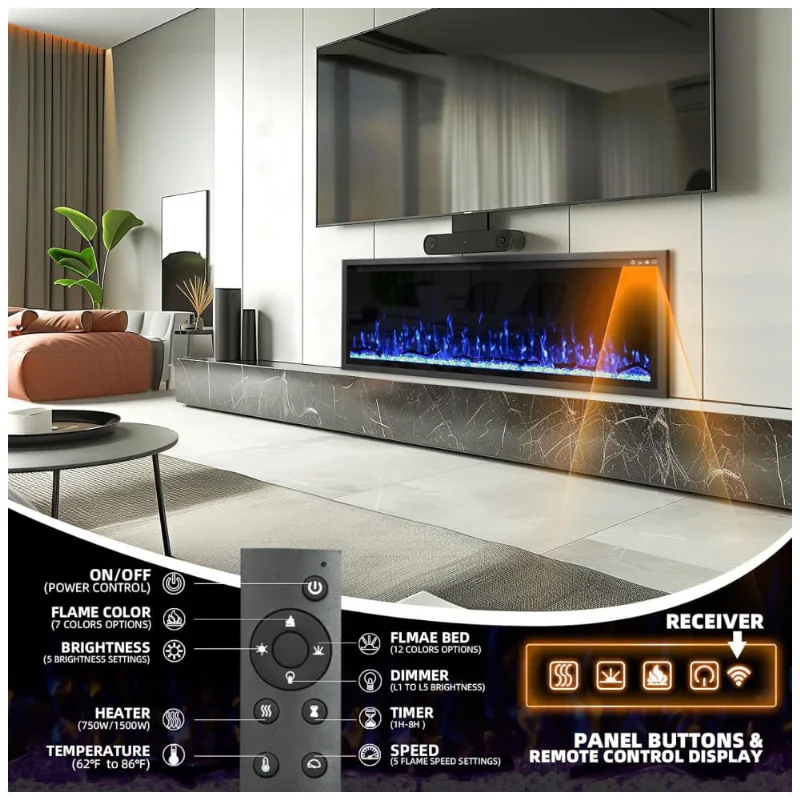 Lareira Elétrica De 127 Cm, Ultrafina, Embutida Ou De Parede, Troncos, Madeira Flutuante Ou Cristais, Controle Remoto, Termostato, Timer,kucreiheat