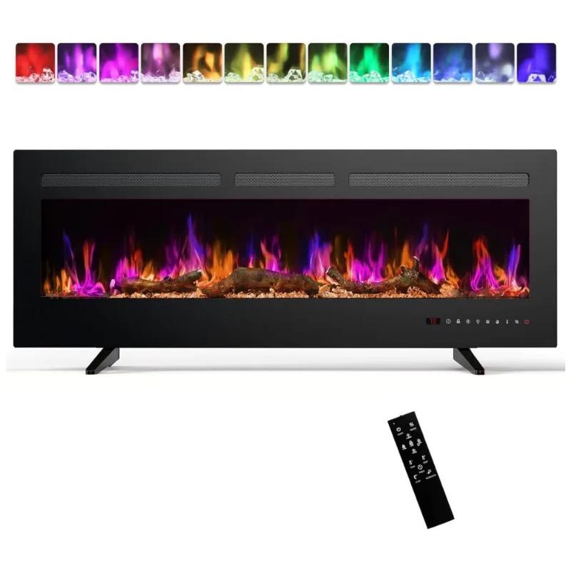 Lareira Elétrica Sweetcrispy,127 Cm, 1500w/750w, De Parede, Embutida Ou Independente, Aquecedor Com Controle Remoto,13 Cores De Chama Ajustáveis,timer