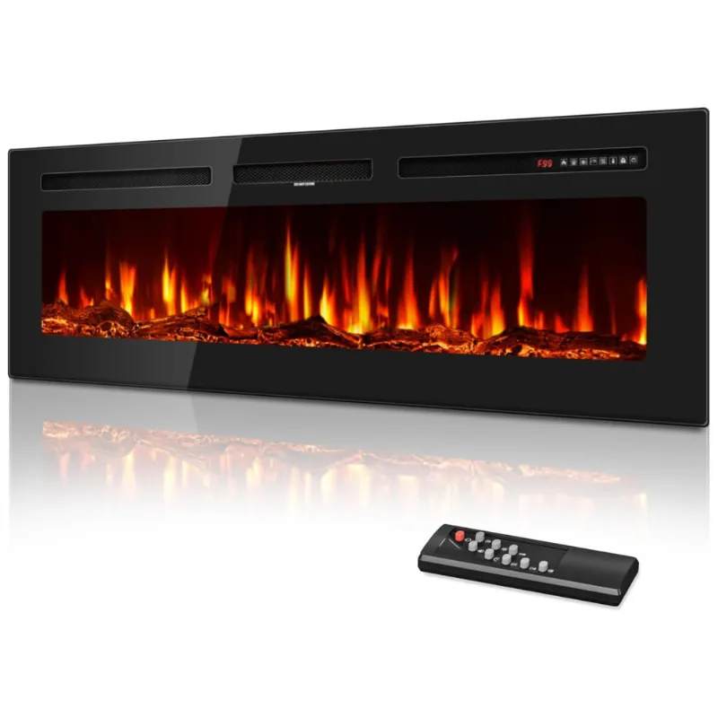 Lareira Elétrica De 152 Cm, Embutida Ou De Parede, Ultrafina, Aquecedor Linear 750/1500w Com Chama Realista, Alta Temperatura, Baixo Ruído,tehanld
