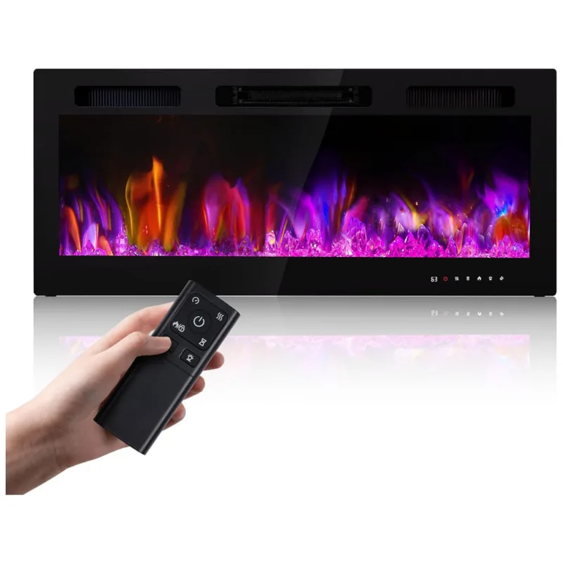 Lareira Elétrica De 127 Cm Realsmart, 1500w, De Parede Ou Embutida, Controle Remoto, Slim, Preta, Tela Touch, Timer, 12 Cores De Chama Led