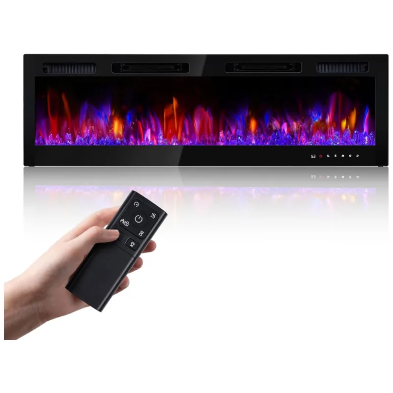Lareira Elétrica De 178 Cm Realsmart, 1500w, De Parede Ou Embutida, Slim, Preta, Tela Touch, Controle Remoto, Timer, 12 Cores De Chama Led