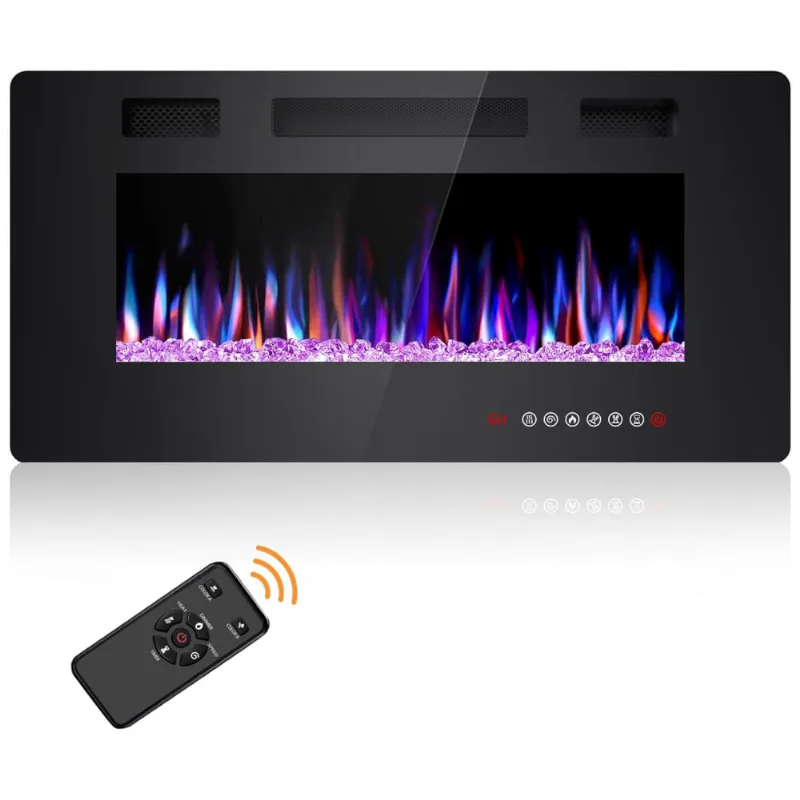 Lareira Elétrica Joy Pebble De 91 Cm, Embutida Ou De Parede, Com Aquecedor 750/1500w, Led Touch, Controle Remoto, Timer, Chamas Ajustáveis Em Cor
