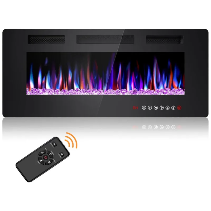 Lareira Elétrica Joy Pebble De 107 Cm, Embutida Ou De Parede, Com Aquecedor 750/1500w, Led Touch, Controle Remoto, Timer, Chamas Ajustáveis Em Cor