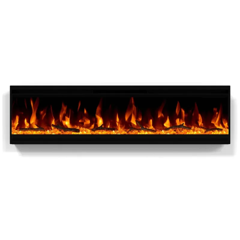 Lareira Elétrica De Embutir A34x101l Cm Com Estrutura Ultrafina, Controle Remoto E Digital, 110v 1500w, Burutpike Ef2030, Preta