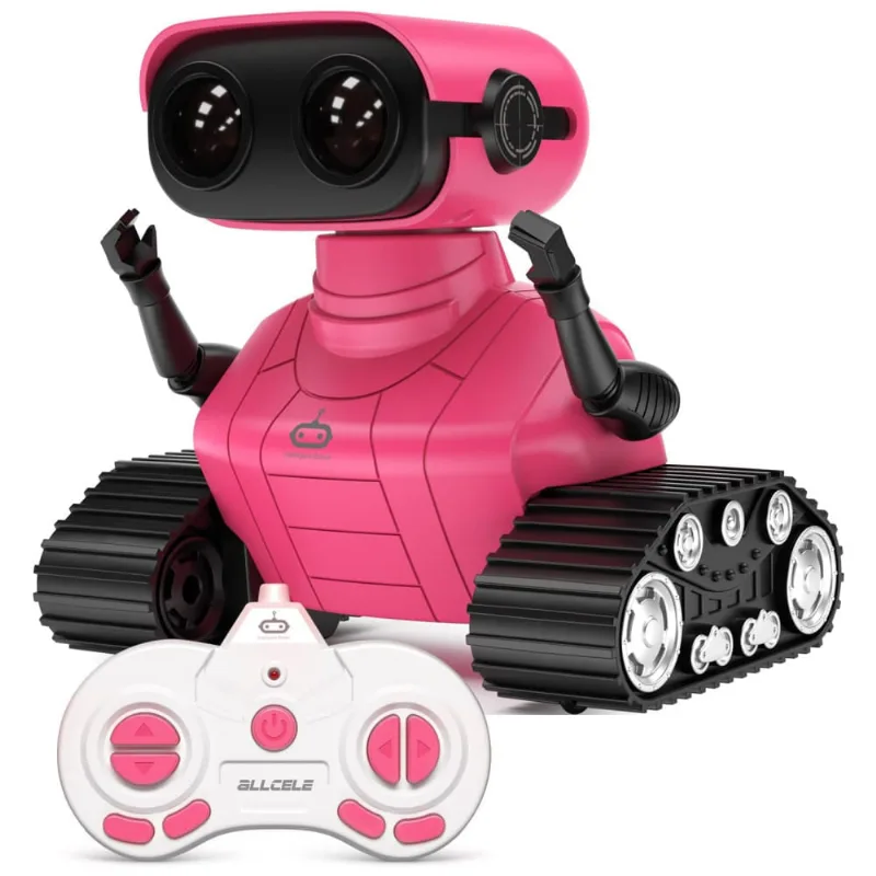 Robô ALLCELE Recarregável, Controle Remoto com Música e Olhos LED, Presente para Crianças a Partir de 3 Anos. Cor Rosa Escuro.