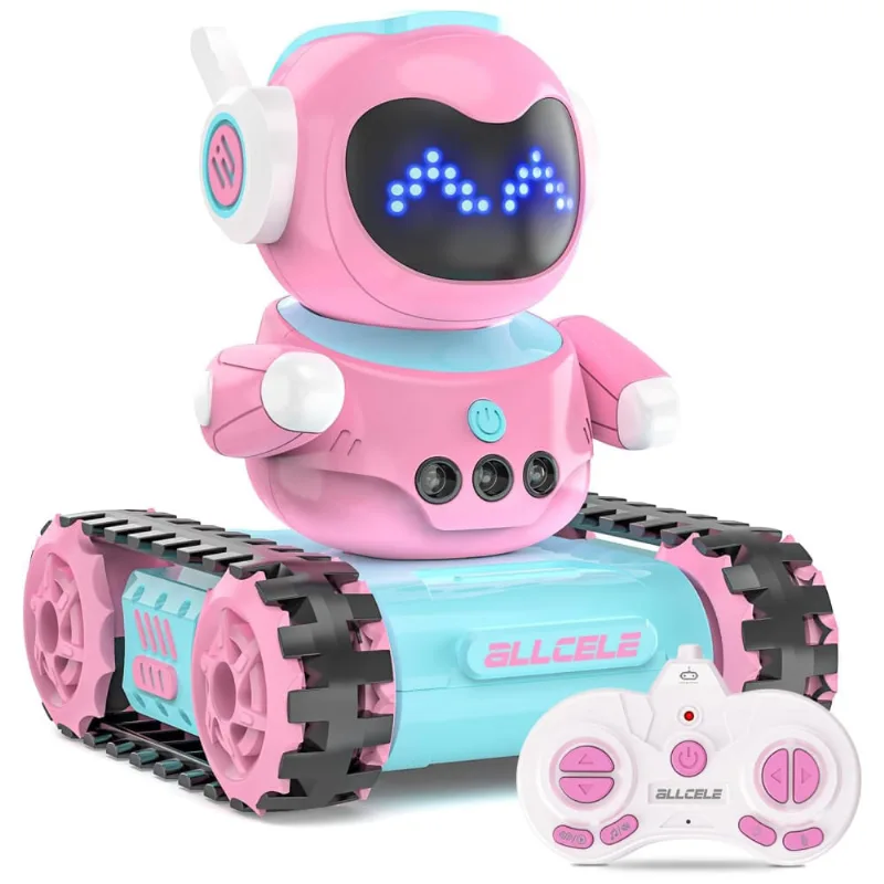 Robô Infantil ALLCELE LED RC, Brinquedo de Controle Remoto para Meninas com Walkie Talkie, Programação, Música, Demonstração e Função LED.
