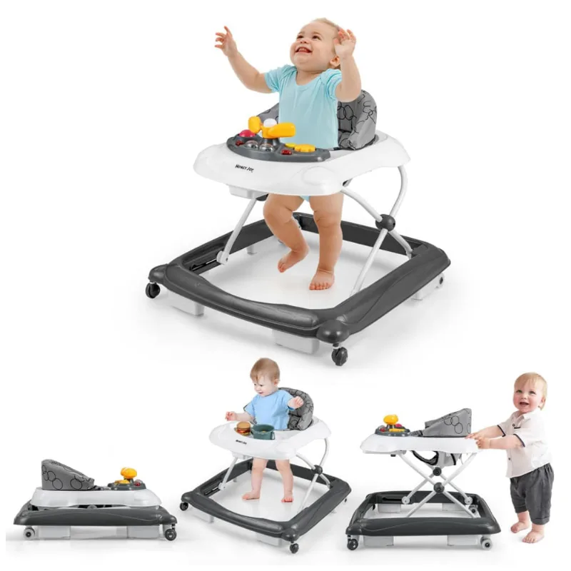 Baby Walker. 5 em 1 Atividade infantil Walker com rodas. Música. Almofada removível. Pusher dobrável de criança para