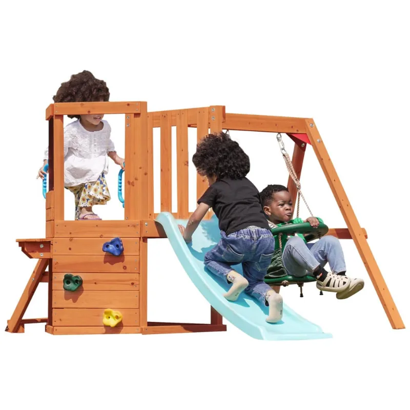 Playground Dolphin Playground T 5-em-1 Para Quintal: Balanço, Mesa, Quadro Negro, Escorregador E Parede De Escalada. Ideal Para 18 Meses A 4 Anos.