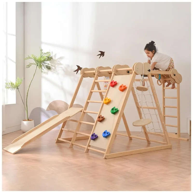 Playground Olliviki Parque Infantil Indoor Jungle Gym, Brinquedo De Escalada Para Crianças 1-6 Anos, Com Escorregador, Parede De Escalada, Escada