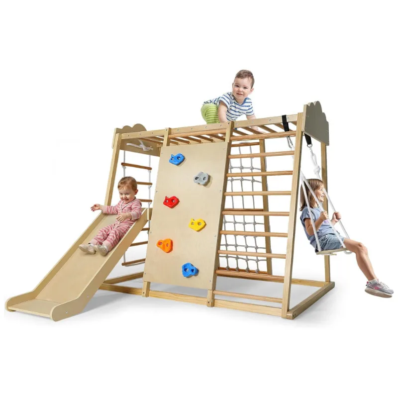 Playground Uiivrdy Parque Infantil 8-em-1 De Madeira Grande Com Balanço, Escorregador Com Área De Preparação, Barras De Macaco.