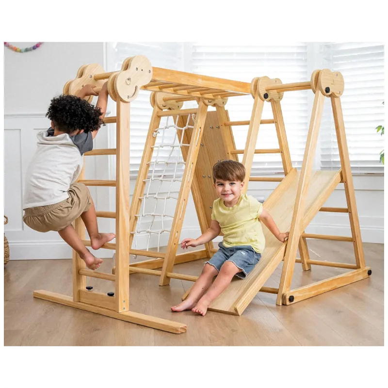 Playground Avenlur 7-em-1 Playground Indoor Para Crianças 2-6 Anos Com Escorregador, Parede De Escalada, Escada, Rede, Barras, Balanço E Argola