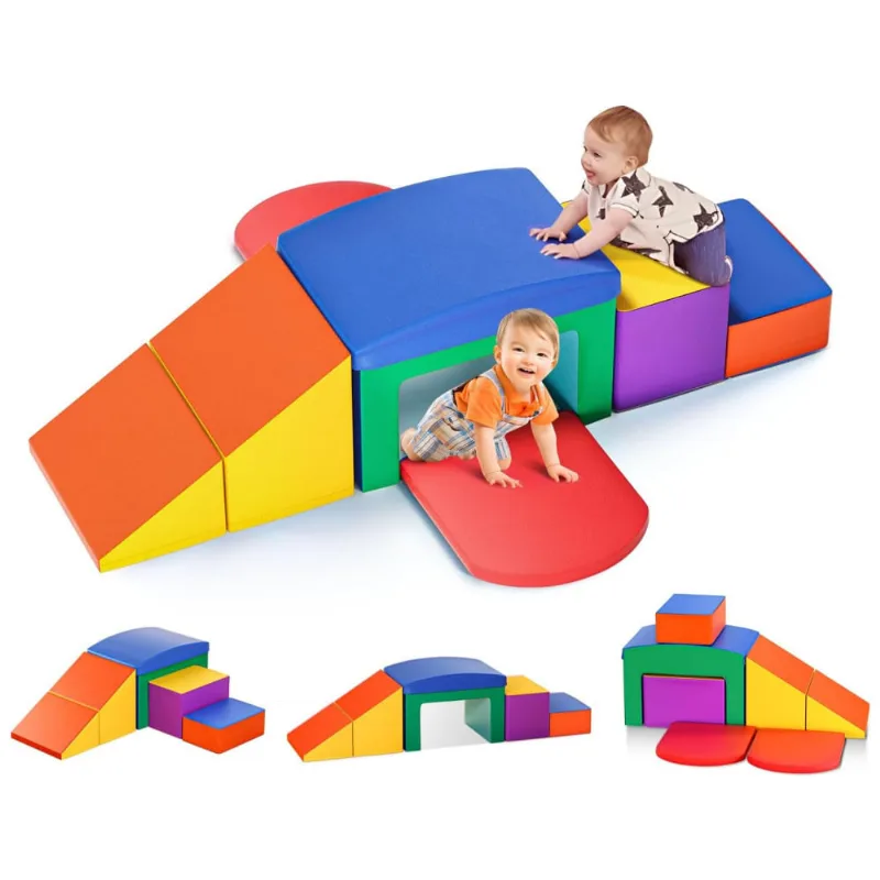 Blocos De Espuma Lischwert Para Crianças, Brinquedo De Escalada Interno Com Escorregador, Escadas E Rampas, 6 Peças Coloridas.