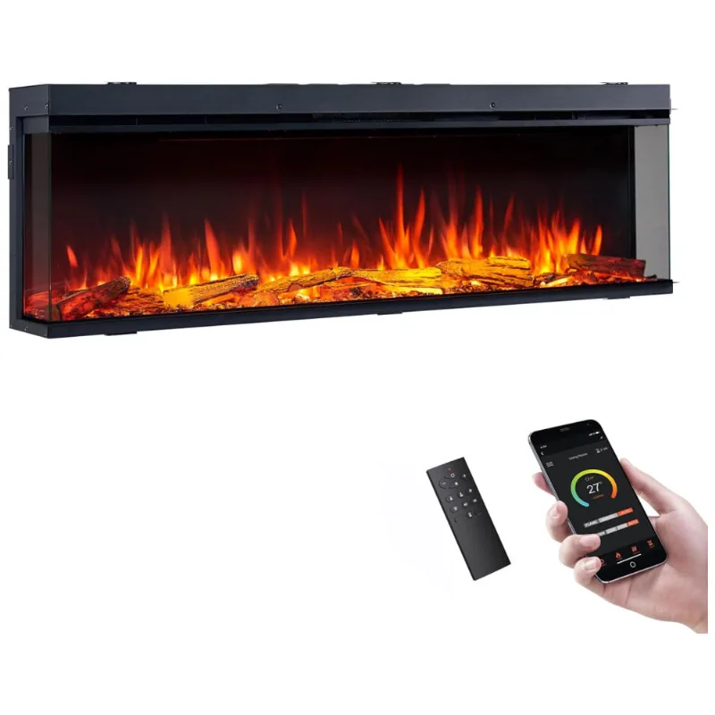 Lareira Elétrica Inteligente Legend Flame 1,50m Com Inserção Embutida, Visualização De 123 Ângulos, Aquecedor 750w/1500w, Múltiplas Cores De Chamas,
