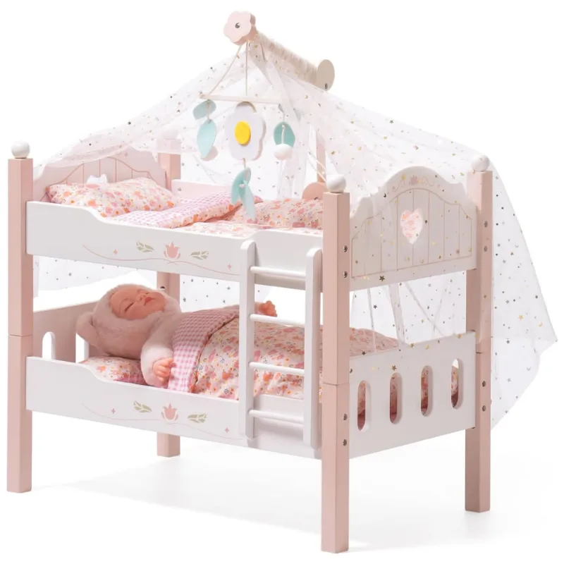 Cama De Boneca Robud, Beliche De Madeira Para Bonecas, Com Tule, Cama American Girl Para Presentes, Rosa