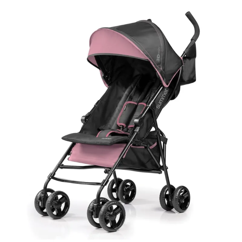Carrinho de Bebê Leve Summer by Ingenuity 3D Mini - Rosa - Reclinável, com Capota Solar e Design Compacto