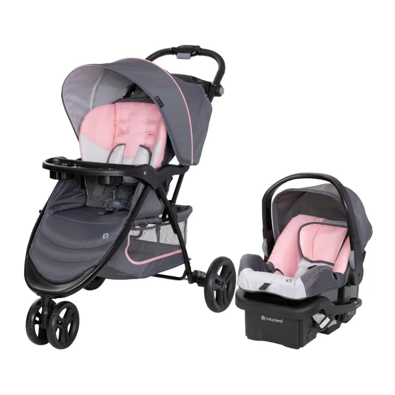 Sistema de Viagem Baby Trend EZ Ride com Cadeirinha de Bebê EZLift, Rosa e Cinza
