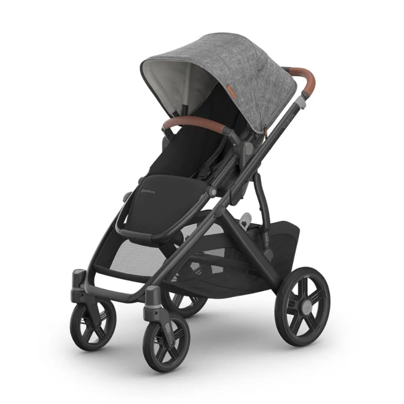 Carrinho UPPAbaby Vista V3 - Sistema de Carrinho de Tamanho Completo para Uma ou Duas Crianças - Cinza Carvão com Detalhes em Couro Sela