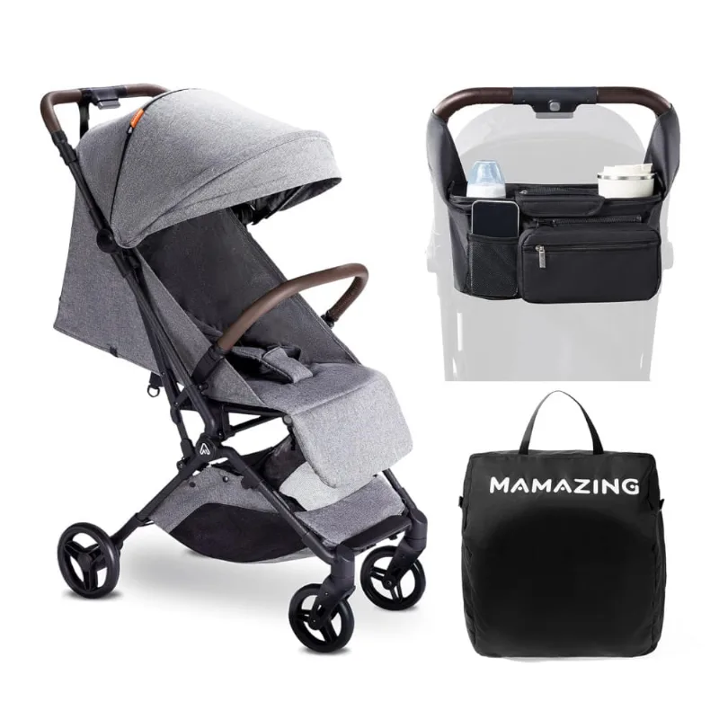 Carrinho de Bebê Ultraleve com Organizador e Almofada - Premiado Ouro Moms Choice, Compacto Avião, Dobrável com 120cm, MAMAZING
