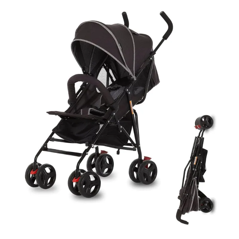 Carrinho de Bebê Dream On Me Vista Moonwalk em Preto - Leve e Compacto, Assento Acolchoado Multi-Posições, Capota com Proteção Solar e Cesto Amplo