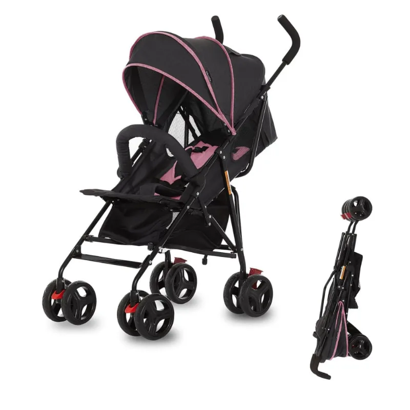 Carrinho de Bebê Dream On Me Vista Moonwalk em Rosa e Preto, Leve e Compacto, Reclinável em Múltiplas Posições com Canopy, Grande Armazenamento