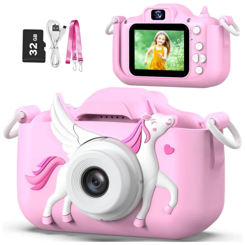 Kids Selfie Camera Toys For Girls Idade 3-9. Câmera De Vídeo Digital Toy Com Capa De Proteção, Presentes De Festival De