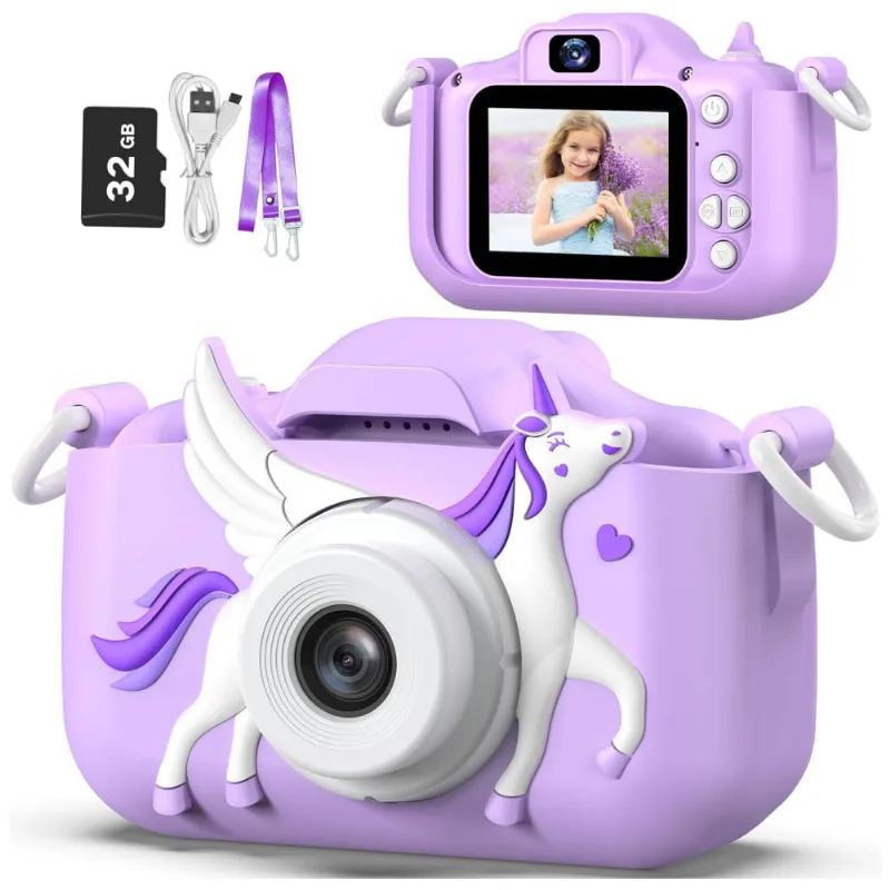 Kids Selfie Camera Toys For Girls Idade 3-9. Câmera De Vídeo Digital Brinquedo Com Capa De Proteção, Presentes De