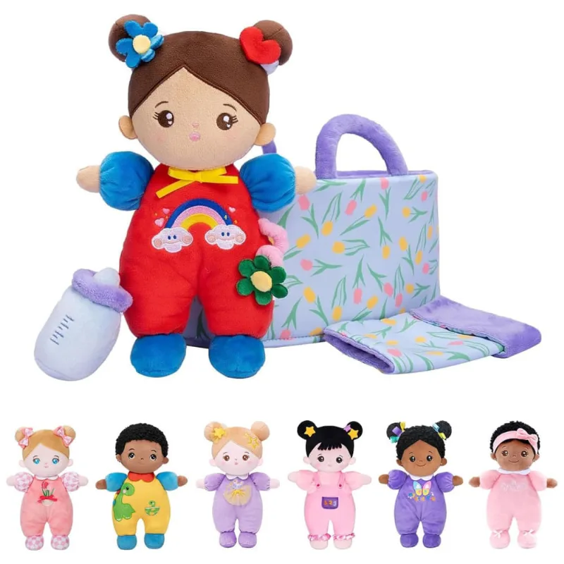 Conjunto de Presente Bebê Boneca Pelúcia 25 cm, Acessórios Incluídos, Amigo para Dormir e Brincar, Conjunto Mini,OUOZZZ