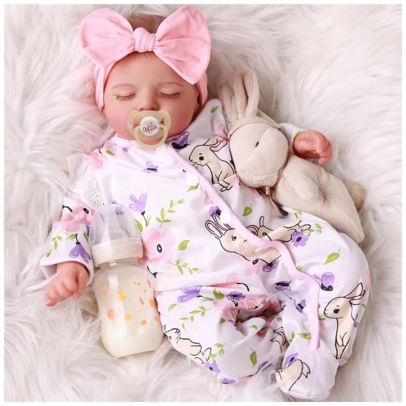 Bebê Recém-Nascido Newborn,Boneca Bebê Realista BABESIDE 50 cm, Menina Dormindo, Corpo Articulado, Acessórios.