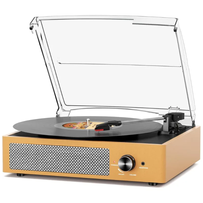 Toca-discos De Vinil Vintage Com 2 Alto-falantes Estéreo, Bluetooth, 3 Velocidades, Wireless, Saída Aux, Rca E Fone De Ouvido - Frosted Golden