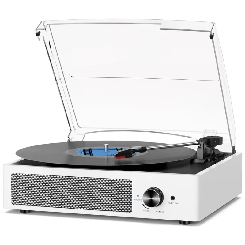 Toca-discos De Vinil Com 2 Alto-falantes Estéreo, Acionamento Por Correia, Vintage, 3 Velocidades, Bluetooth, Aux, Saída - Cotsoco