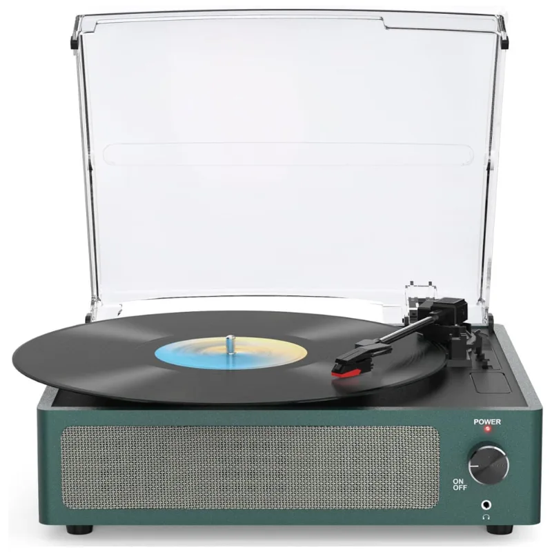 Toca-discos Wockoder Com Bluetooth, Auto Stop, Alto-falantes Integrados E Design Vintage Azul Profundo