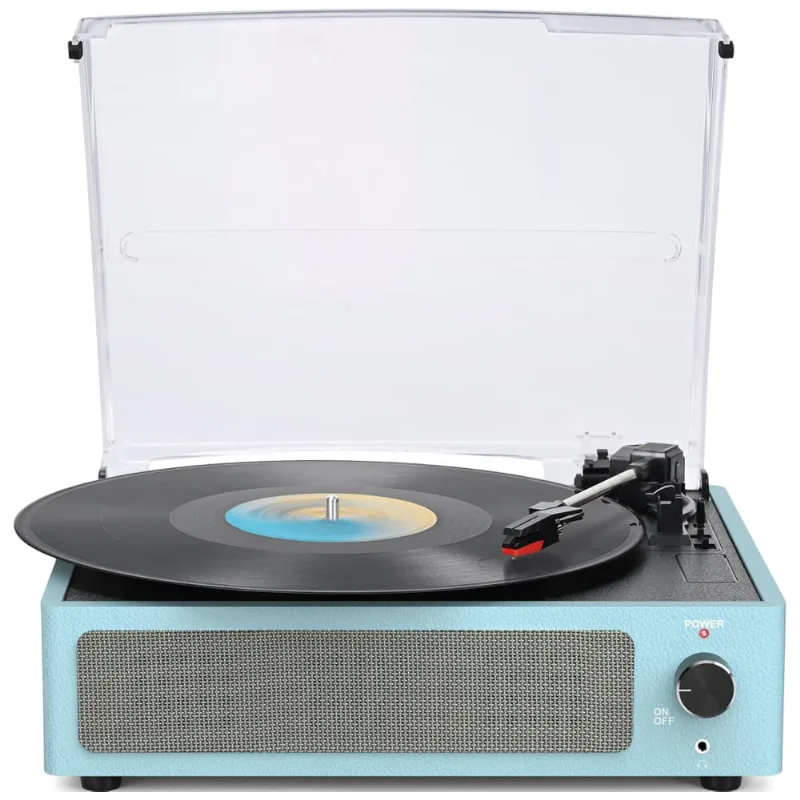 Toca-discos De Vinil Com Alto-falantes - Novo Design Elegante Azul Celeste - Bluetooth, 3 Velocidades, Auto Stop - Tudo Em Um -wockoder