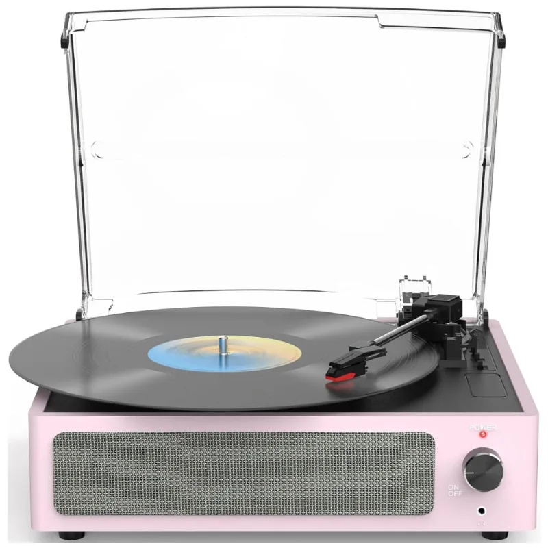 Toca-discos Para Vinil Com Alto-falantes Bluetooth, Design Elegante Em Rosa Claro - Wockoder