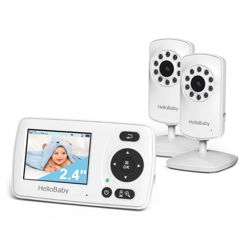 Monitor HelloBaby com 2 Câmeras, Tela Portátil de Viagem de 6,1 centímetros, Alcance de 304 metros, Visão Noturna, Modo VOX, Economia de Energia