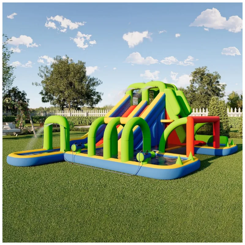 Castelo Pula Pula Inflável Albott Com Escorregador E Piscina, 5,8x3,86x2,35m, Diversão Completa Para Crianças, 8 Em 1, Resistente Em Tecido Oxford