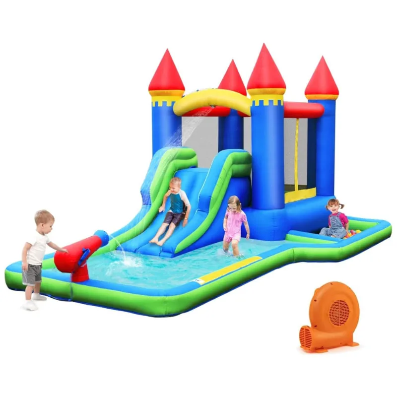 Parque Aquático Inflável Bountech 3 Em 1: Piscina De Bolinhas, Escorregador E Pula-pula, Com Soprador 550w Gfci Para Diversão No Quintal Das Crianças.