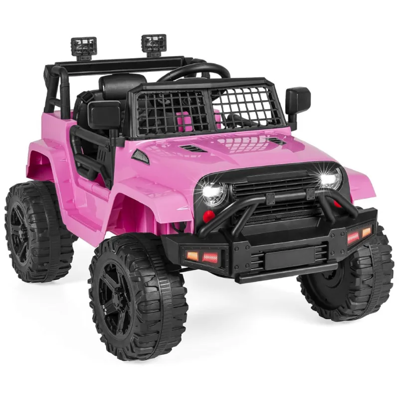 Caminhão Elétrico Infantil Best Choice Products 12V com Controle Remoto dos Pais, Suspensão de Molas, Luzes de LED e Porta AUX Rosa