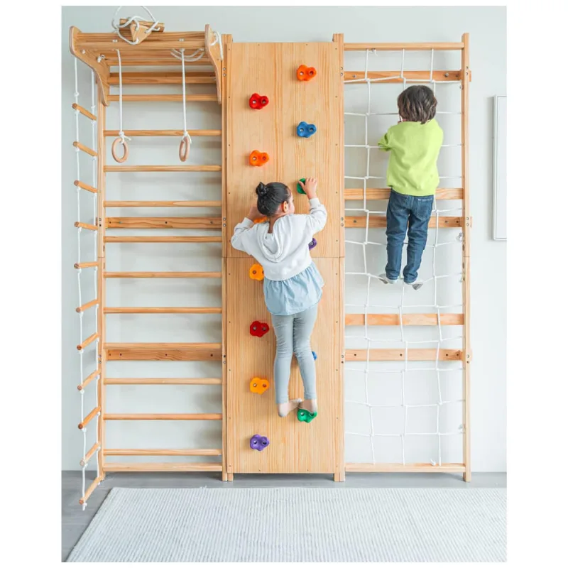 Conjunto de Ginásio de Parede Avenlur Walnut 9 em 1 - Escada Sueca com 240cm de Altura