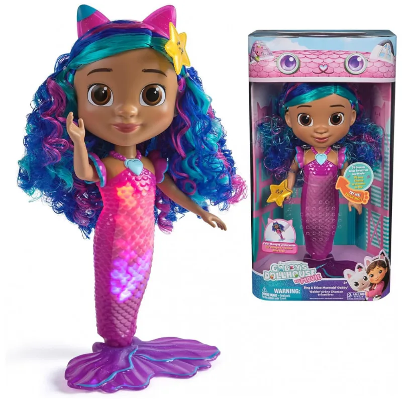 Gabbys Dollhouse The Movie, Boneca Sereia Canta Brilha Gabby, Brinquedo Sereia à Prova D'Água com Luzes e Sons, para Meninas e Meninos,Spin Master