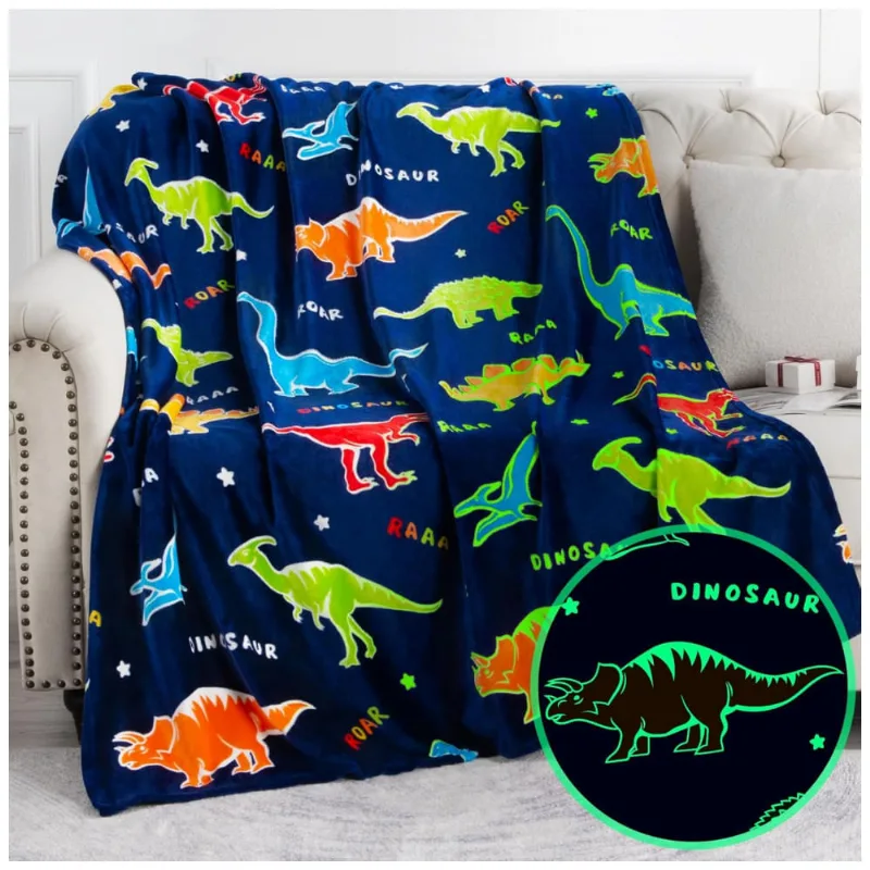 Cobertor de Dinossauro que Brilha no Escuro Presente Divertido para Meninos e Meninas - Melhor Presente de Natal, Aniversário, Levens,