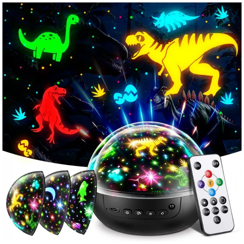 Brinquedo de Dinossauro para Crianças: 7 em 1 com 35 Estrelas, Projeção de 3 Filmes e 93 Efeitos, Controle Remoto, Temporizador,Staryou