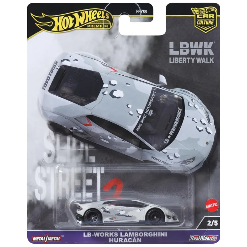 Carrinho de Brinquedo Colecionável Hot Wheels Premium Car Culture, Lamborghini Huracan Coupe LBWorks em Escala 1:64, Veículo Slide Street com Pneus