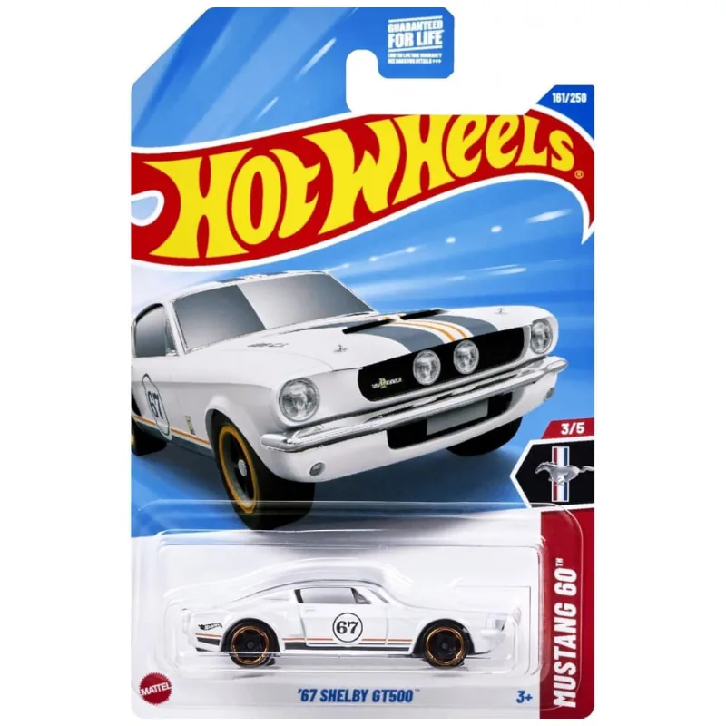 Carrinho em Metal Fundido Escala 1:64 Hot Wheels 67 Shelby GT500 Mustang Branco,Mattel